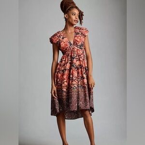 Anthropologie Red and Black Floral Dress